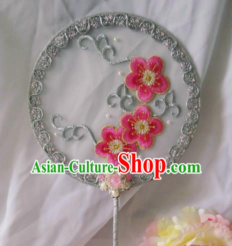 Traditional Chinese Classical Embroidered Peach Flowers Palace Fans Hanfu Bride Round Fan for Women