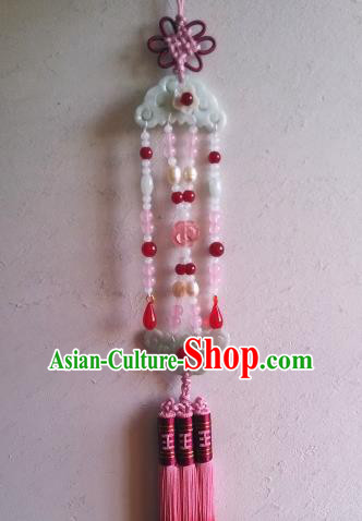 Traditional Chinese Classical Red Tassel Jade Waist Pendant Hanfu Brooch Accessories for Women