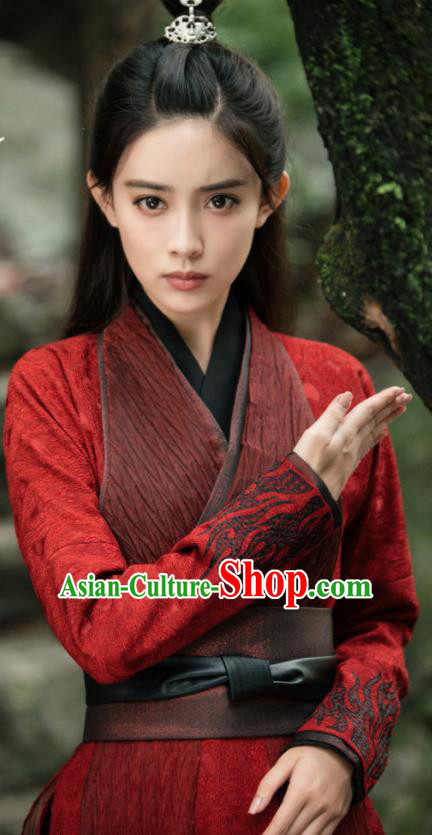 Ancient Chinese Nobility Lady Wen Qing Red Hanfu Dress Drama The Untamed Female Swordsman Costumes for Women