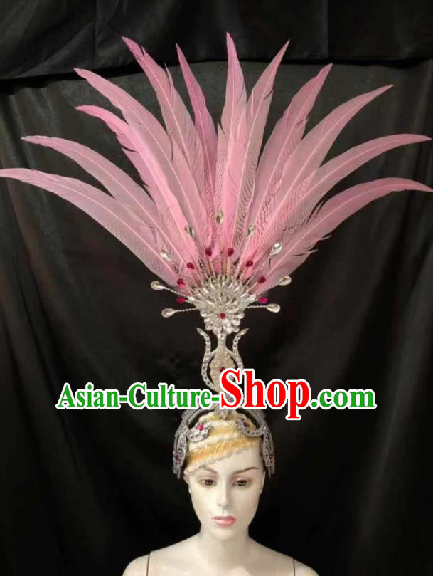 Top Halloween Pink Feather Headwear Brazilian Carnival Samba Dance Hair Accessories for Women