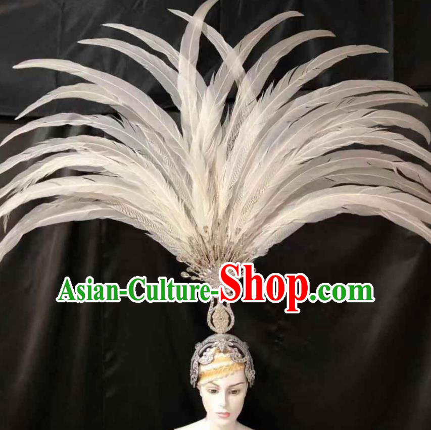 Top Halloween White Feather Headwear Brazilian Carnival Samba Dance Hair Accessories for Women
