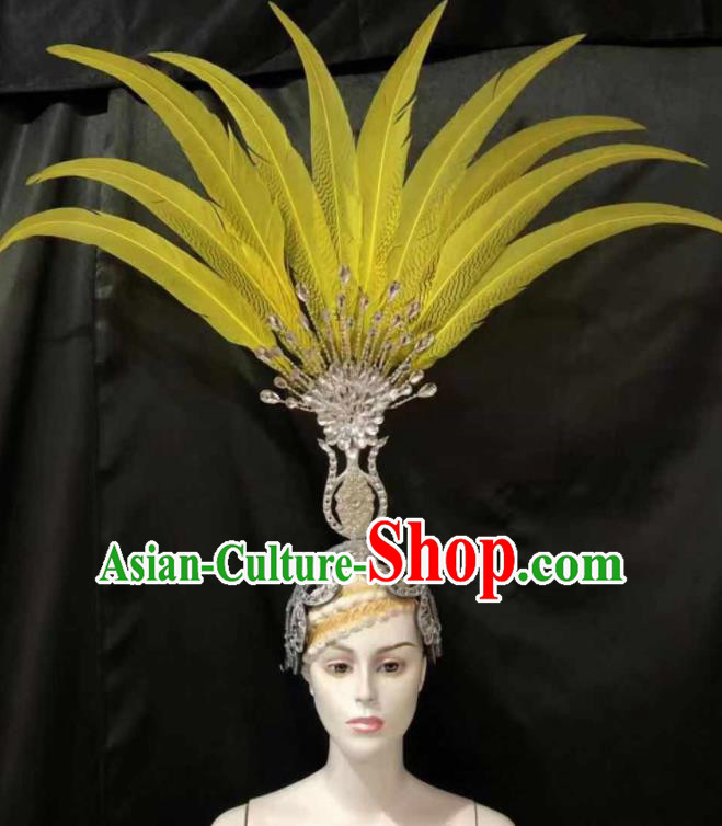 Top Halloween Yellow Feather Headwear Brazilian Carnival Samba Dance Hair Accessories for Women