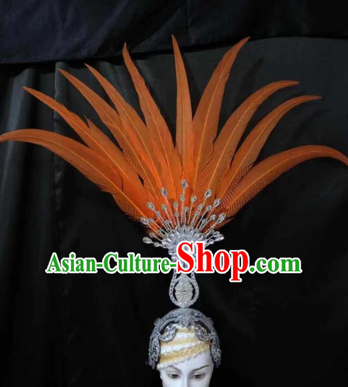 Top Halloween Orange Feather Headwear Brazilian Carnival Samba Dance Hair Accessories for Women