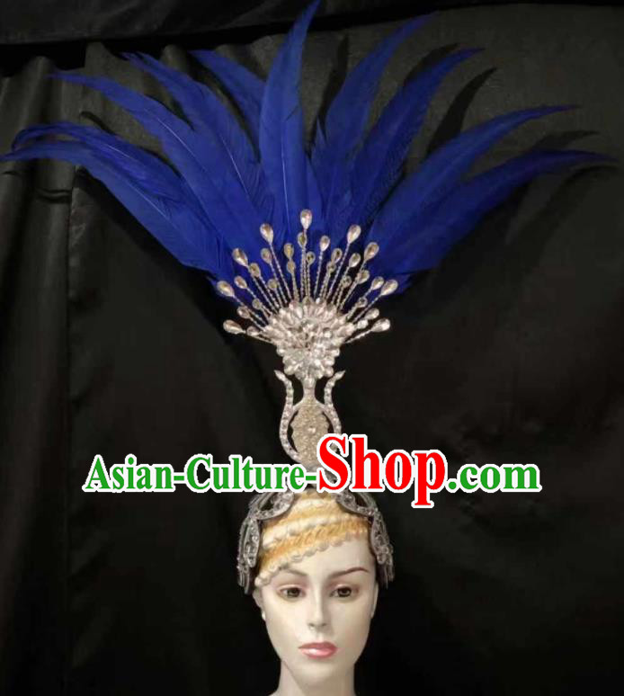 Top Halloween Royalblue Feather Headwear Brazilian Carnival Samba Dance Hair Accessories for Women