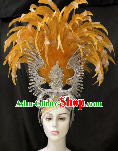 Top Halloween Yellow Feather Hat Brazilian Carnival Samba Dance Hair Accessories for Women