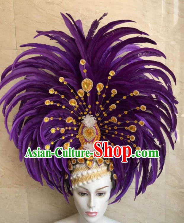 Top Halloween Purple Feather Hat Brazilian Carnival Samba Dance Hair Accessories for Women
