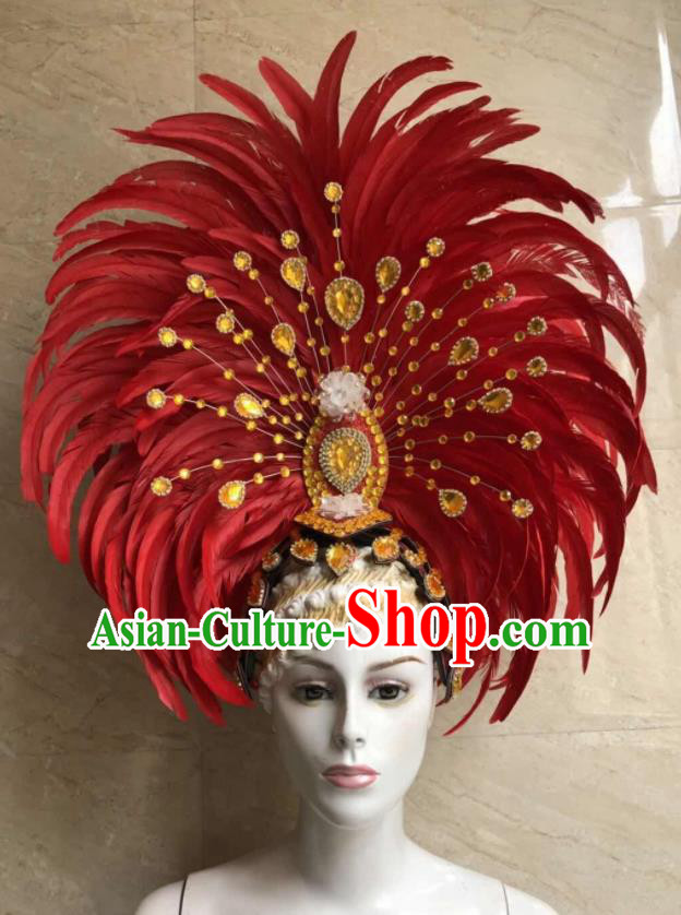 Top Halloween Red Feather Hat Brazilian Carnival Samba Dance Hair Accessories for Women