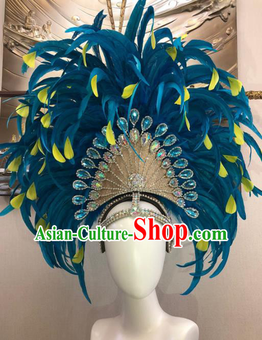 Top Halloween Blue Feather Hat Brazilian Carnival Samba Dance Hair Accessories for Women