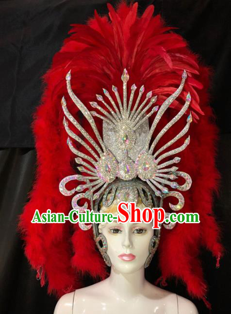 Top Halloween Red Feather Hat Brazilian Carnival Samba Dance Hair Accessories for Women