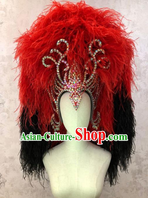 Top Halloween Red and Black Feather Hat Brazilian Carnival Samba Dance Hair Accessories for Women