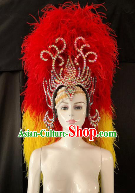 Top Halloween Red and Yellow Feather Hat Brazilian Carnival Samba Dance Hair Accessories for Women