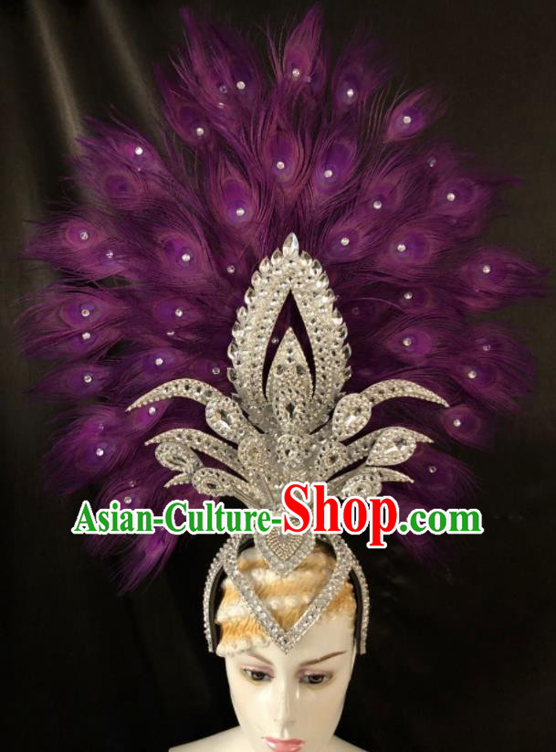 Top Halloween Samba Dance Deluxe Purple Feather Hat Brazilian Rio Carnival Hair Accessories for Women