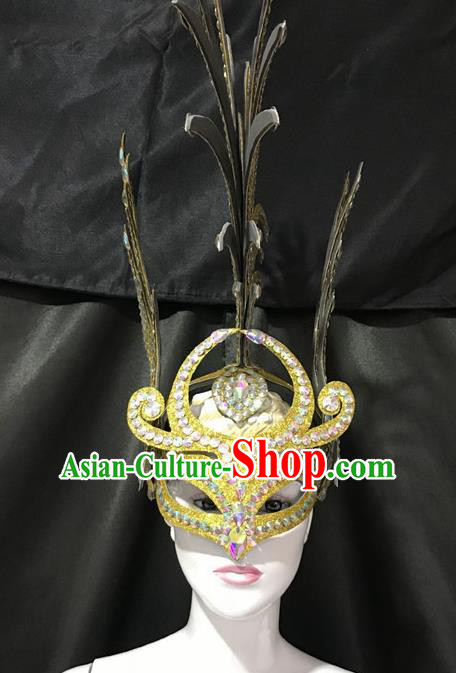 Top Halloween Deluxe Golden Mask Brazilian Carnival Samba Dance Headdress Accessories for Men