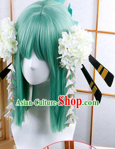 Traditional Japanese Cosplay Geisha Green Wigs and Hair Accessories for Women