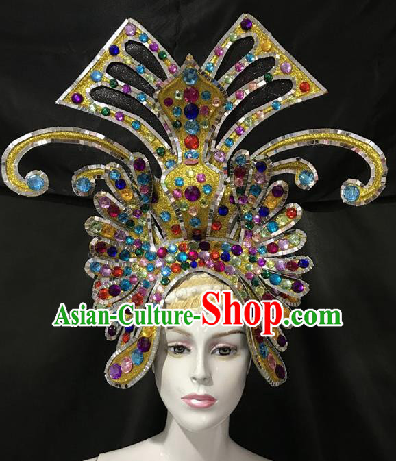 Top Halloween Samba Dance Deluxe Golden Hat Brazilian Rio Carnival Hair Accessories for Women