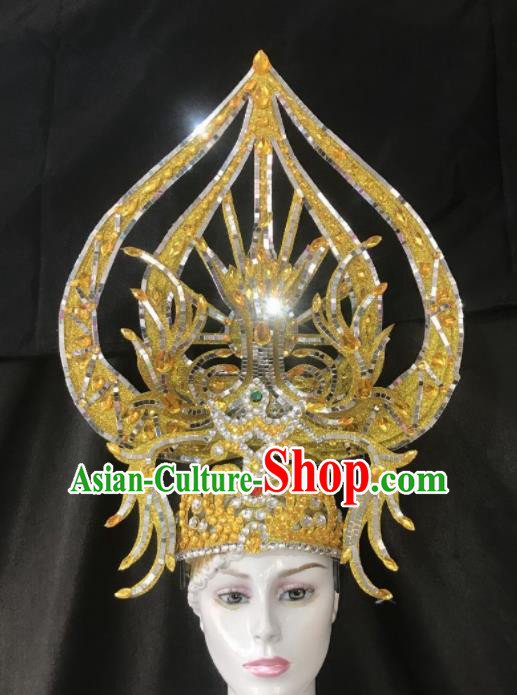 Top Halloween Samba Dance Golden Royal Crown Brazilian Rio Carnival Deluxe Hair Accessories for Women
