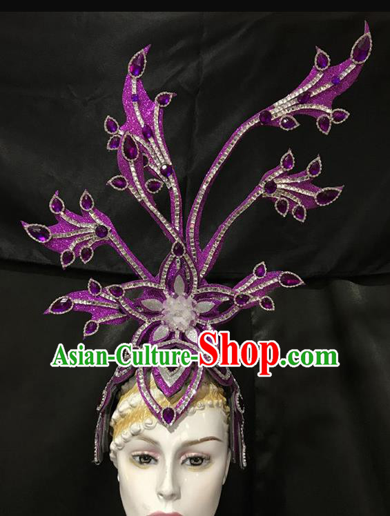 Top Halloween Samba Dance Purple Royal Crown Brazilian Rio Carnival Deluxe Hair Accessories for Women