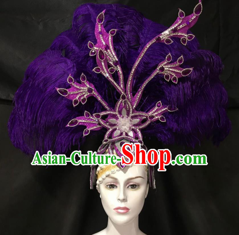 Top Halloween Samba Dance Purple Feather Royal Crown Brazilian Rio Carnival Deluxe Hair Accessories for Women