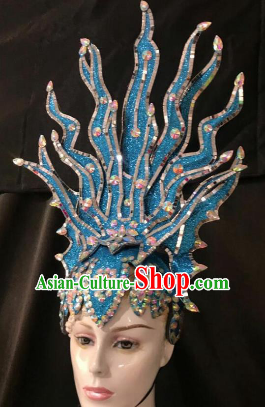 Top Halloween Samba Dance Blue Royal Crown Brazilian Rio Carnival Deluxe Hair Accessories for Women