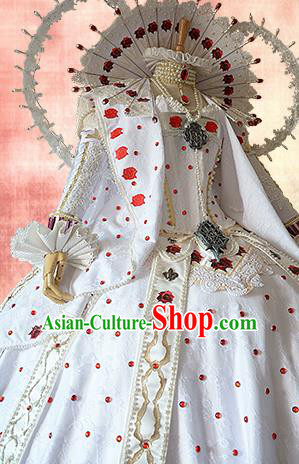 Top Grade Cosplay Queen White Dress Ancient Heroine Costume for Women