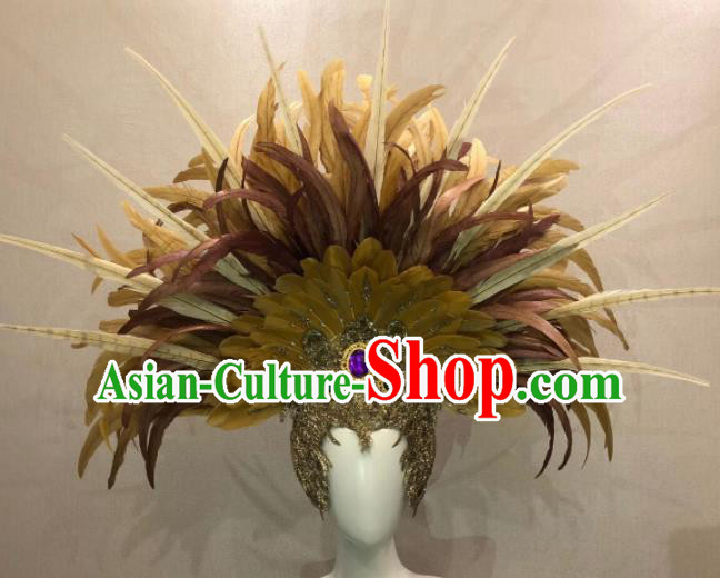 Top Halloween Brown Feather Hat Brazilian Carnival Samba Dance Hair Accessories for Women