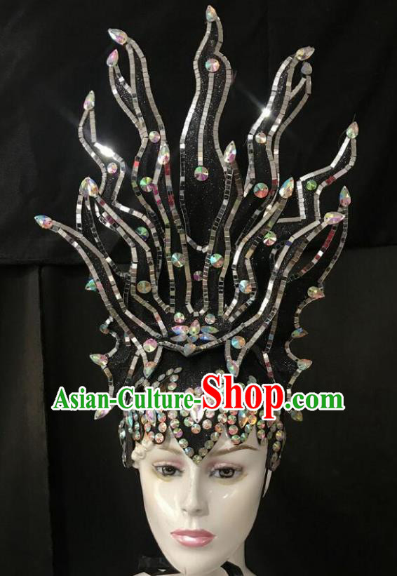 Top Halloween Samba Dance Black Royal Crown Brazilian Rio Carnival Deluxe Hair Accessories for Women