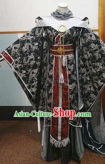 Traditional Chinese Cosplay Knight Black Clothing Ancient Swordsman Costume for Men