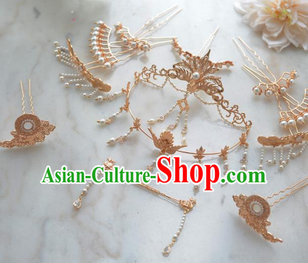 Traditional Chinese Tang Dynasty Phoenix Coronet Hairpins Ancient Princess Hanfu Hair Accessories for Women