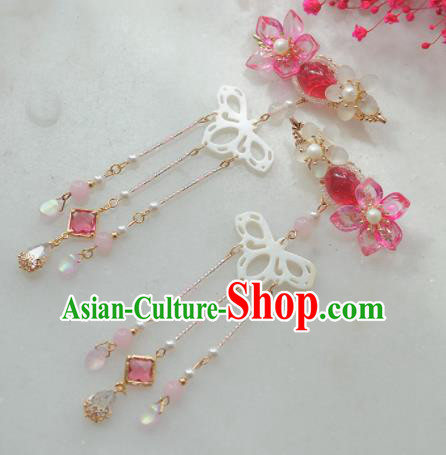 Traditional Chinese Classical Pink Flower Hair Claw Hairpins Ancient Princess Hanfu Hair Accessories for Women