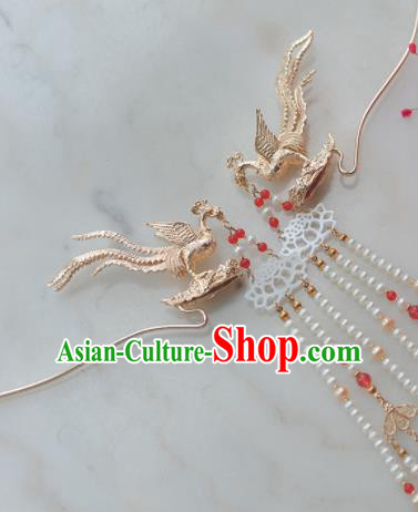 Traditional Chinese Classical Golden Phoenix Tassel Hairpins Ancient Princess Hanfu Hair Accessories for Women