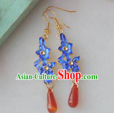 Traditional Chinese Hanfu Blueing Flowers Earrings Ancient Princess Ear Jewelry Accessories for Women