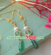 Traditional Chinese Hanfu Green Grass Earrings Ancient Princess Ear Jewelry Accessories for Women