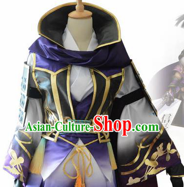 Traditional Japanese Cosplay Samurai Purple Clothing Ancient Swordsman Costume for Men