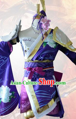Traditional Japanese Cosplay Geisha Purple Dress Ancient Heroine Costume for Women
