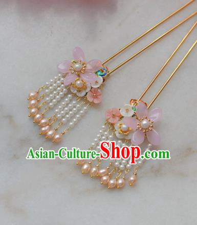 Traditional Chinese Classical Pearls Tassel Flower Hairpins Ancient Princess Hanfu Hair Accessories for Women