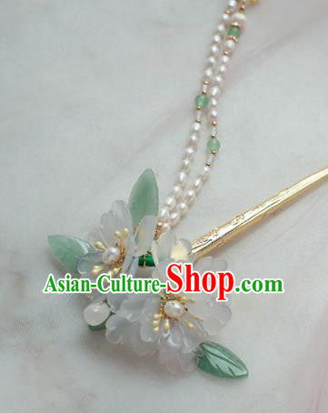 Traditional Chinese Classical White Flowers Tassel Hairpins Ancient Princess Hanfu Hair Accessories for Women