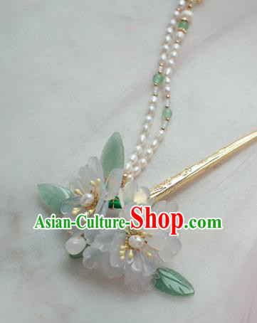 Traditional Chinese Classical White Flowers Tassel Hairpins Ancient Princess Hanfu Hair Accessories for Women