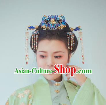 Traditional Chinese Classical Cloisonne Hair Crown Hairpins Ancient Princess Hanfu Hair Accessories for Women