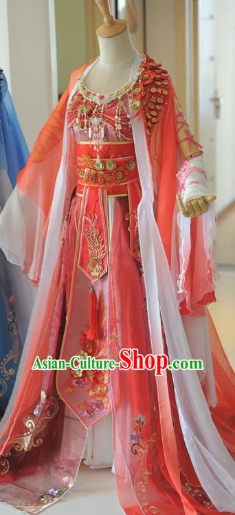 Chinese Cosplay Tang Dynasty Princess Red Dress Ancient Female Swordsman Heroine Costume for Women