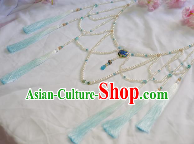 Traditional Chinese Hanfu Blue Tassel Belts Ancient Princess Waist Accessories for Women