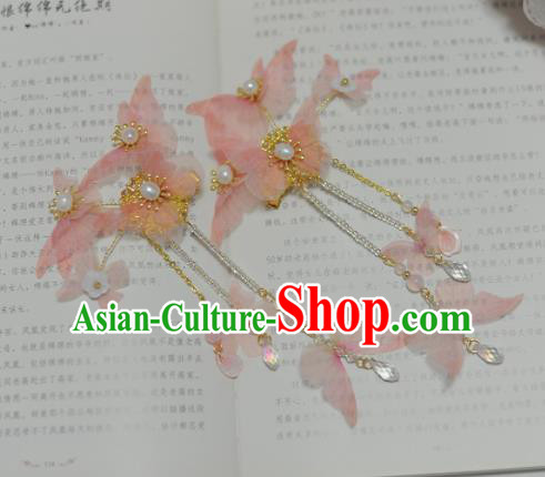 Traditional Chinese Classical Pink Silk Butterfly Hair Claws Hairpins Ancient Princess Hanfu Hair Accessories for Women