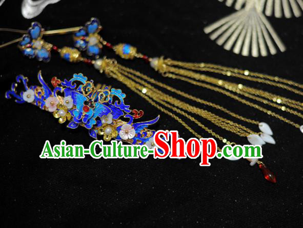 Traditional Chinese Classical Cloisonne Butterfly Hair Comb Hairpins Ancient Princess Hanfu Hair Accessories for Women