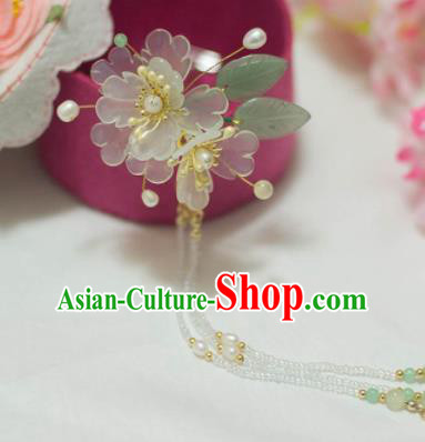 Traditional Chinese Classical White Peony Tassel Hairpins Ancient Princess Hanfu Hair Accessories for Women