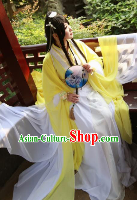 Traditional Chinese Cosplay Female Swordsman Yellow Dress Ancient Princess Costume for Women