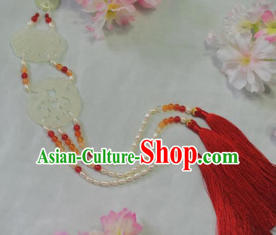 Traditional Chinese Hanfu Jade Pendant Ancient Princess Red Tassel Waist Accessories for Women