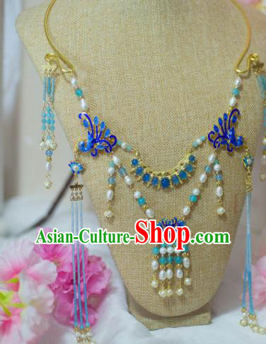 Traditional Chinese Hanfu Cloisonne Phoenix Necklace Ancient Princess Tassel Necklet Accessories for Women