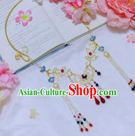 Traditional Chinese Hanfu Cloisonne Lotus Necklace Ancient Princess Tassel Necklet Accessories for Women