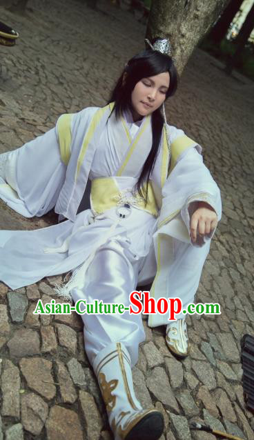 Traditional Chinese Cosplay Swordsman White Clothing Ancient Nobility Childe Costume for Men