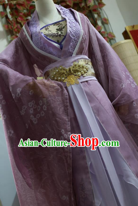 Traditional Chinese Cosplay Female Swordsman Purple Dress Ancient Princess Costume for Women