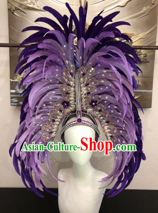 Top Halloween Deluxe Purple Feather Hat Brazilian Carnival Samba Dance Hair Accessories for Women